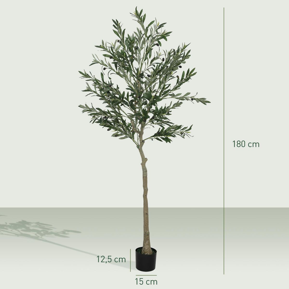 HOMCOM Olivier artificiel H.180 cm - grand réalisme - 900 feuilles en soie, 40 olives - mousse effet lichen pot inclus