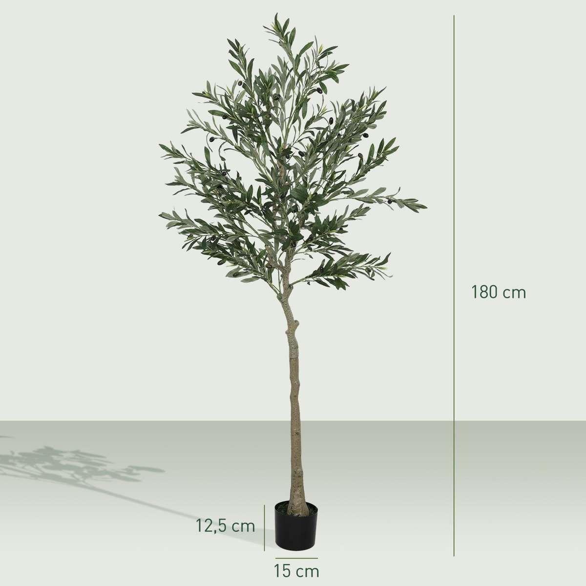 HOMCOM Olivier artificiel H.180 cm - grand réalisme - 900 feuilles en soie, 40 olives - mousse effet lichen pot inclus