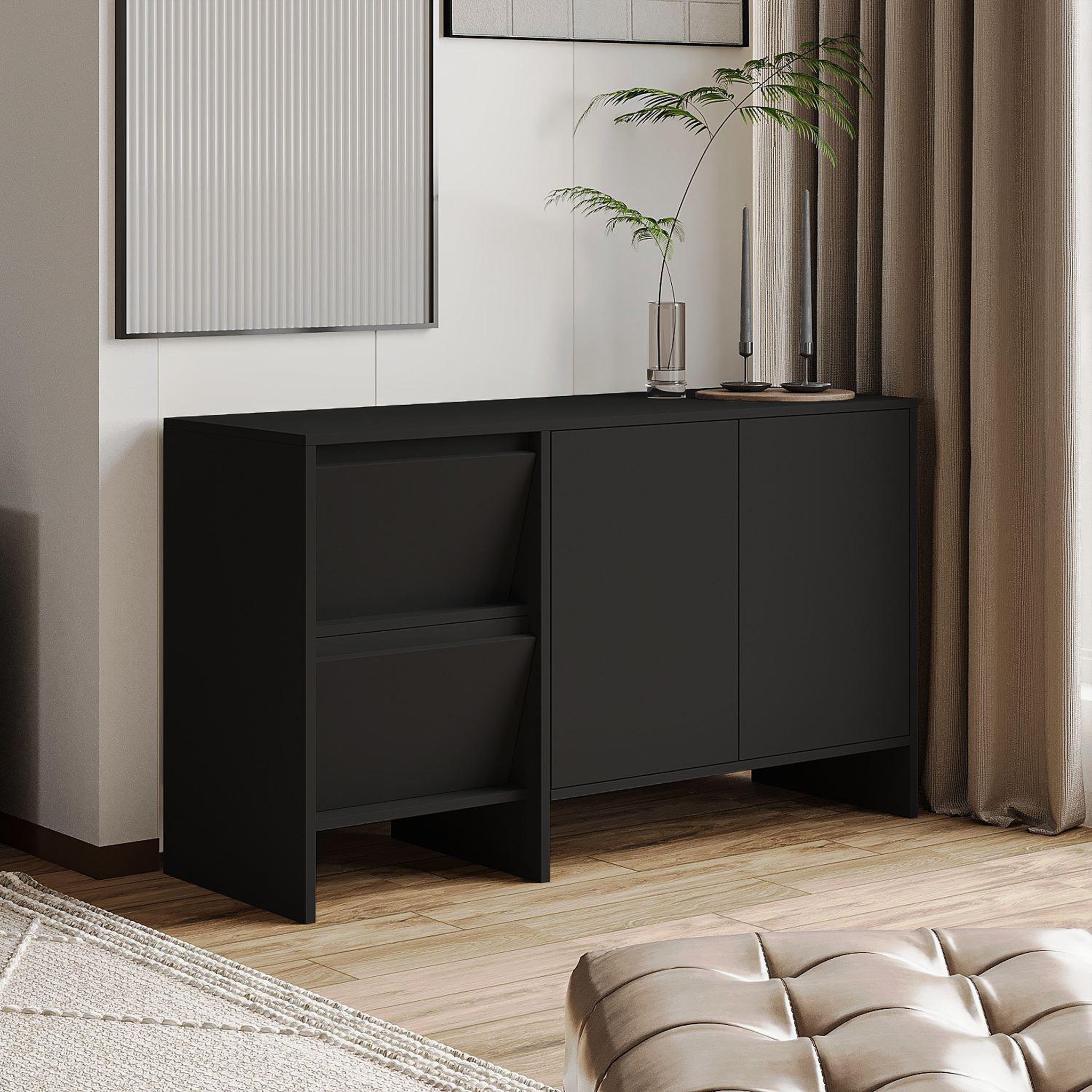 Voir la diapositive 2 : Habitat et Jardin Buffet en bois  laris 130  - 130 x 44 x 82 cm - noir