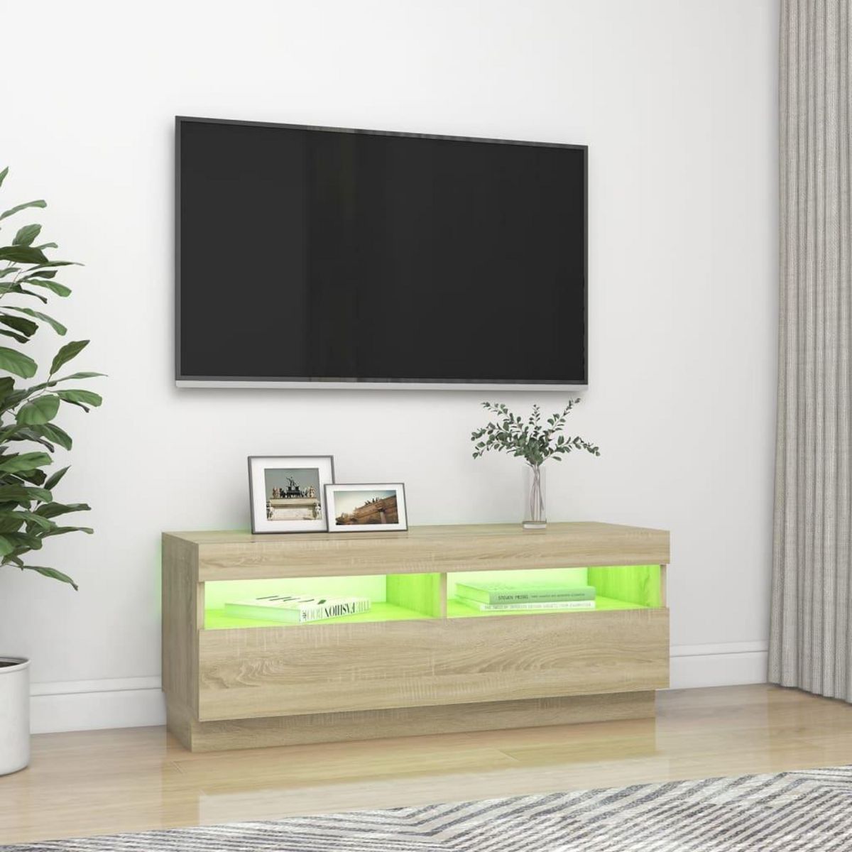 VIDAXL Meuble TV avec lumieres LED chene sonoma 100x35x40 cm