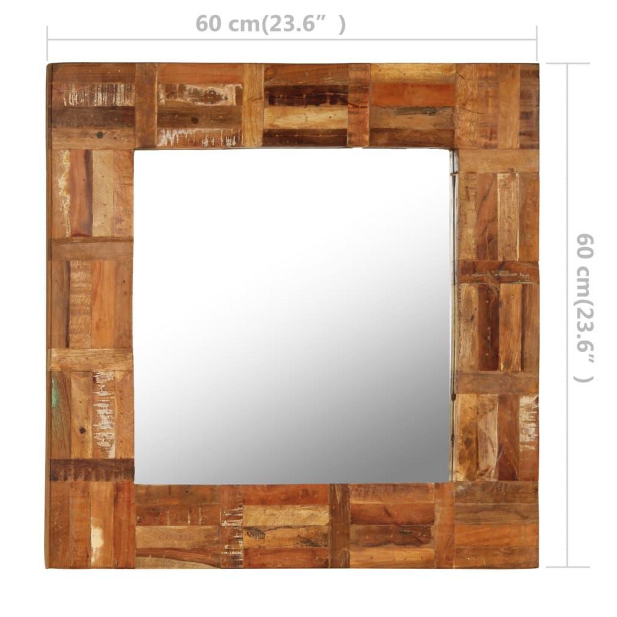 VIDAXL Miroir mural Bois de recuperation massif 60 x 60 cm