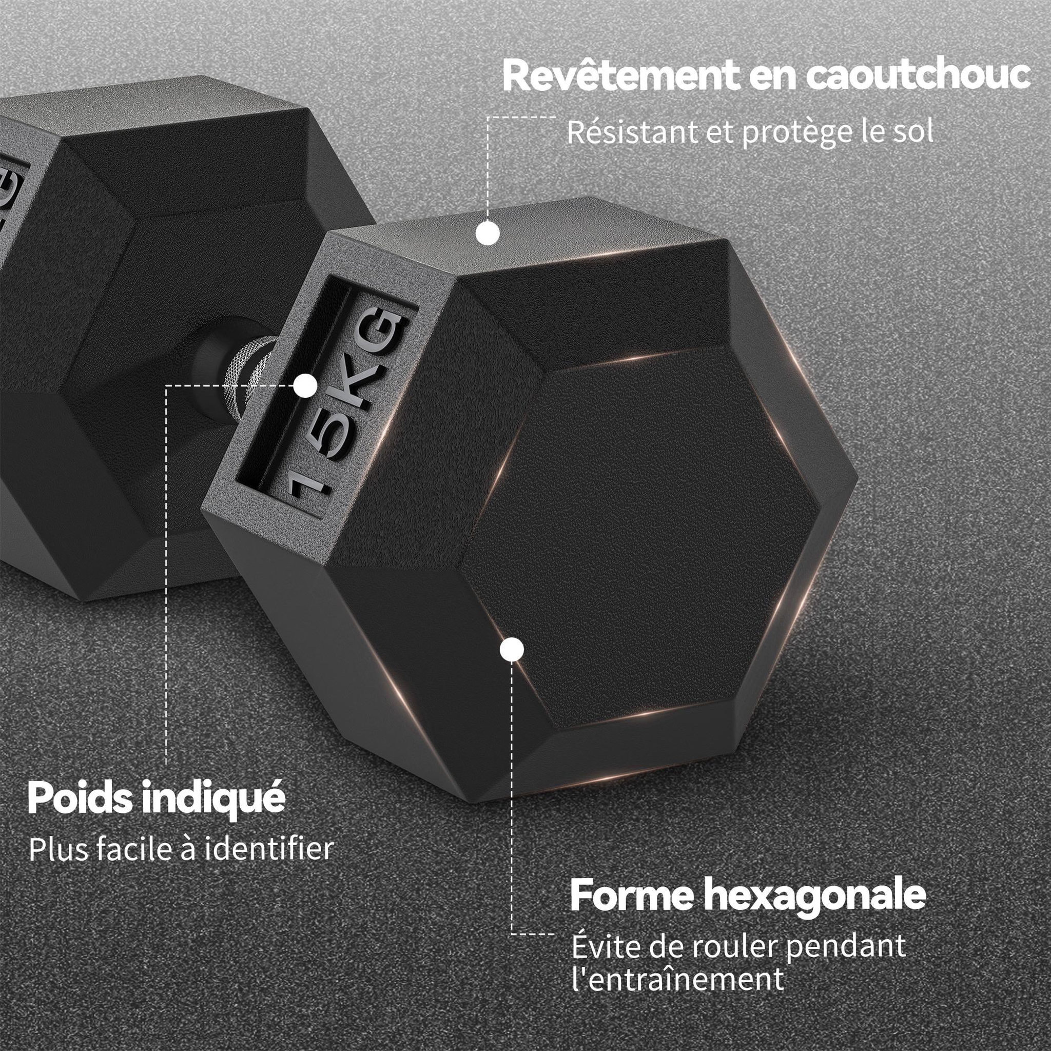 Voir la diapositive 4 : HOMCOM Haltère courte poids 15 kg - entraînement musculaire & haltérophilie - acier caoutchouc noir