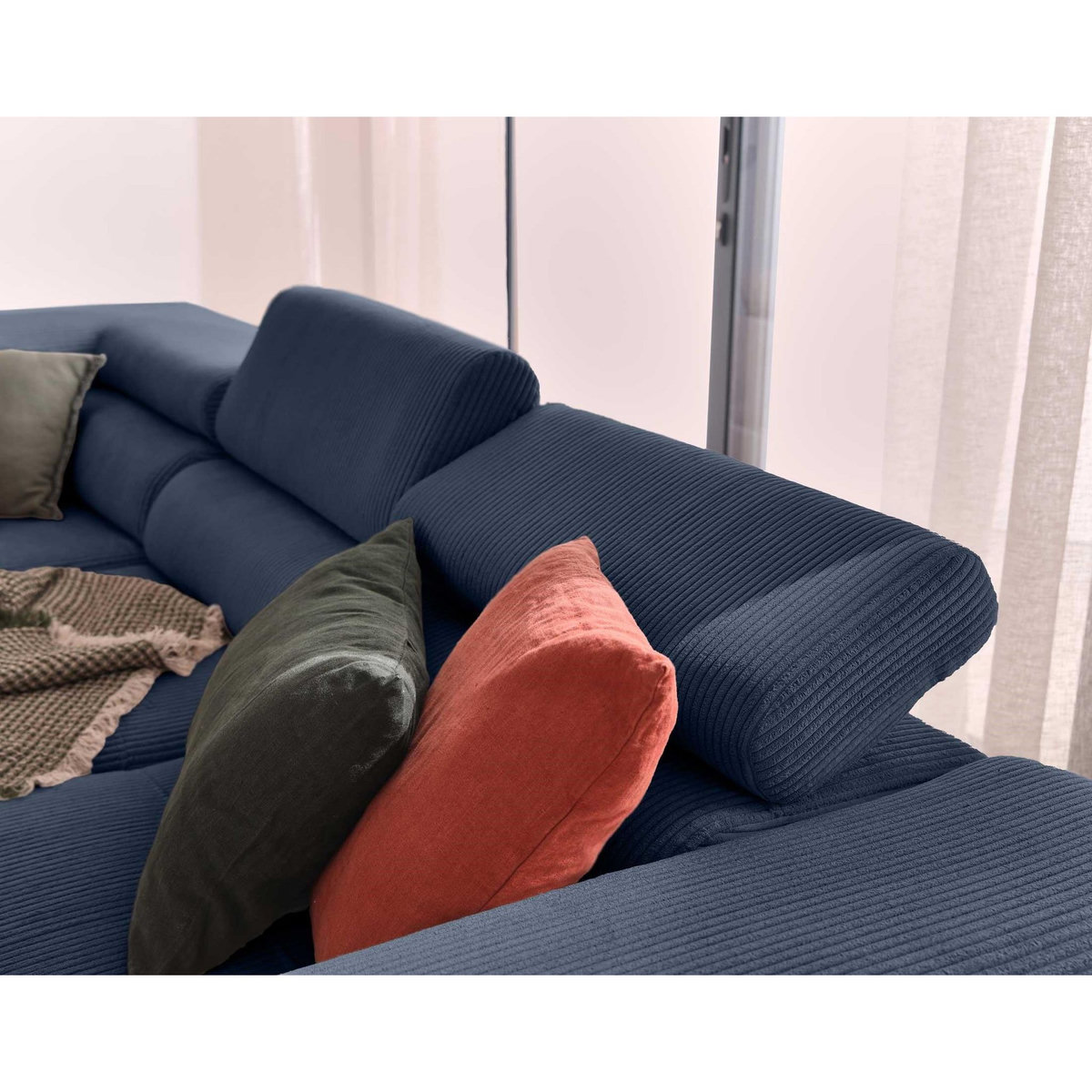 BEST MOBILIER Zaria - canapé d'angle gauche - convertible avec coffre et têtières réglables - 5 places - en velours côtelé