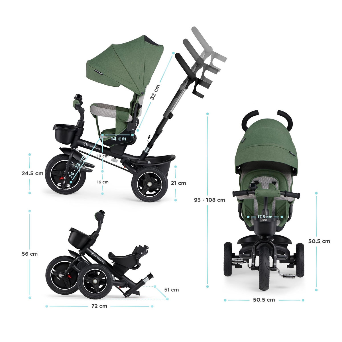 KINDERKRAFT Tricycle Spinstep 5 en 1 avec siège rotatif et protection UPF50+