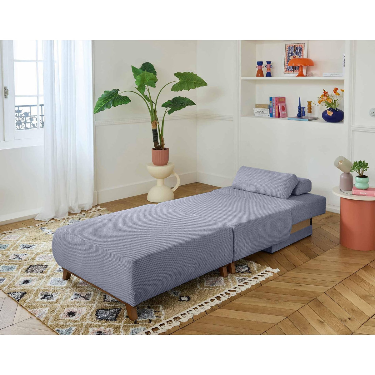 BEST MOBILIER Cristal - fauteuil - convertible avec coffre et grand pouf - en velours texturé