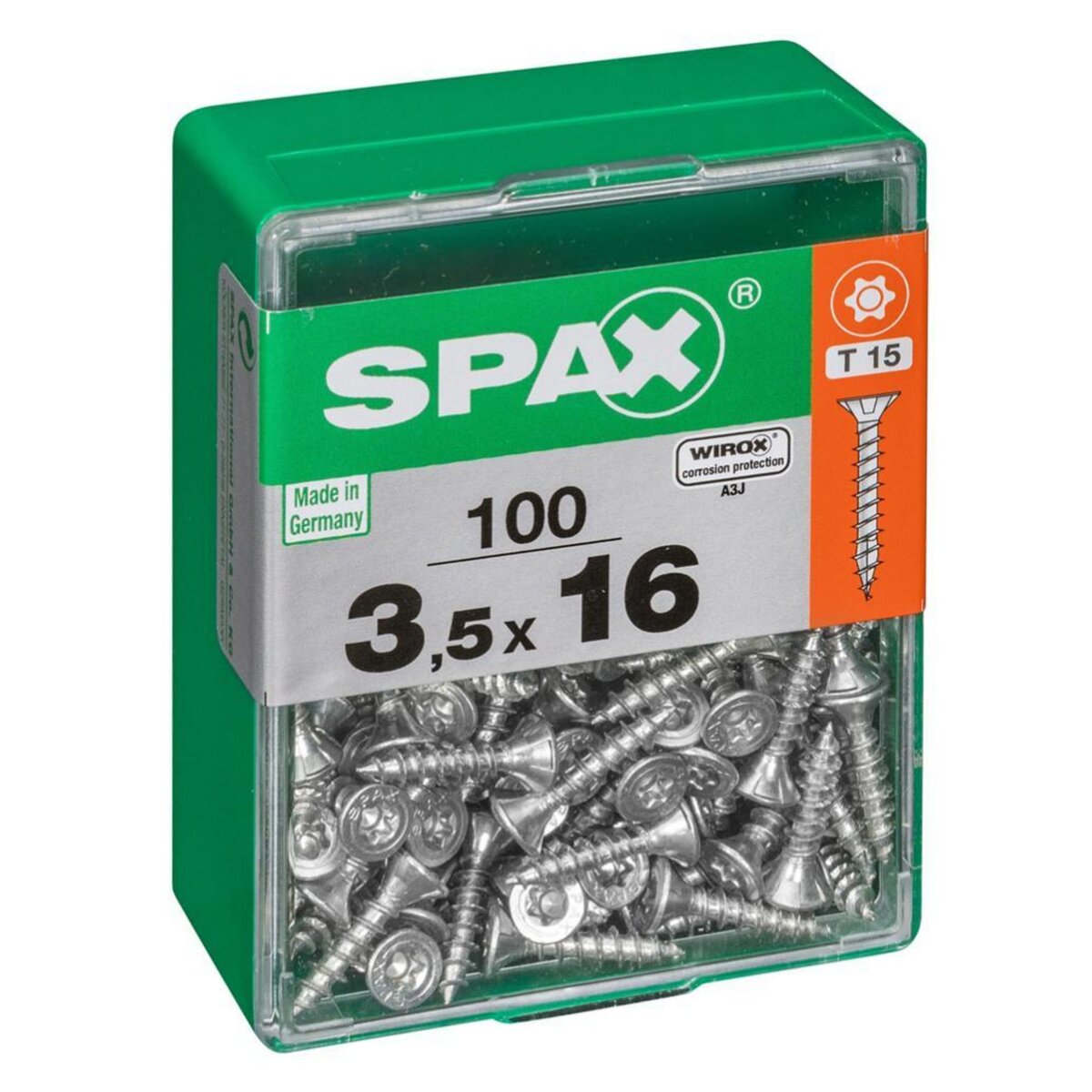 CENTRALE BRICO Lot de 100 vis acier tête autofraisée plate SPAX, Diam.3.5 mm x L.16 mm