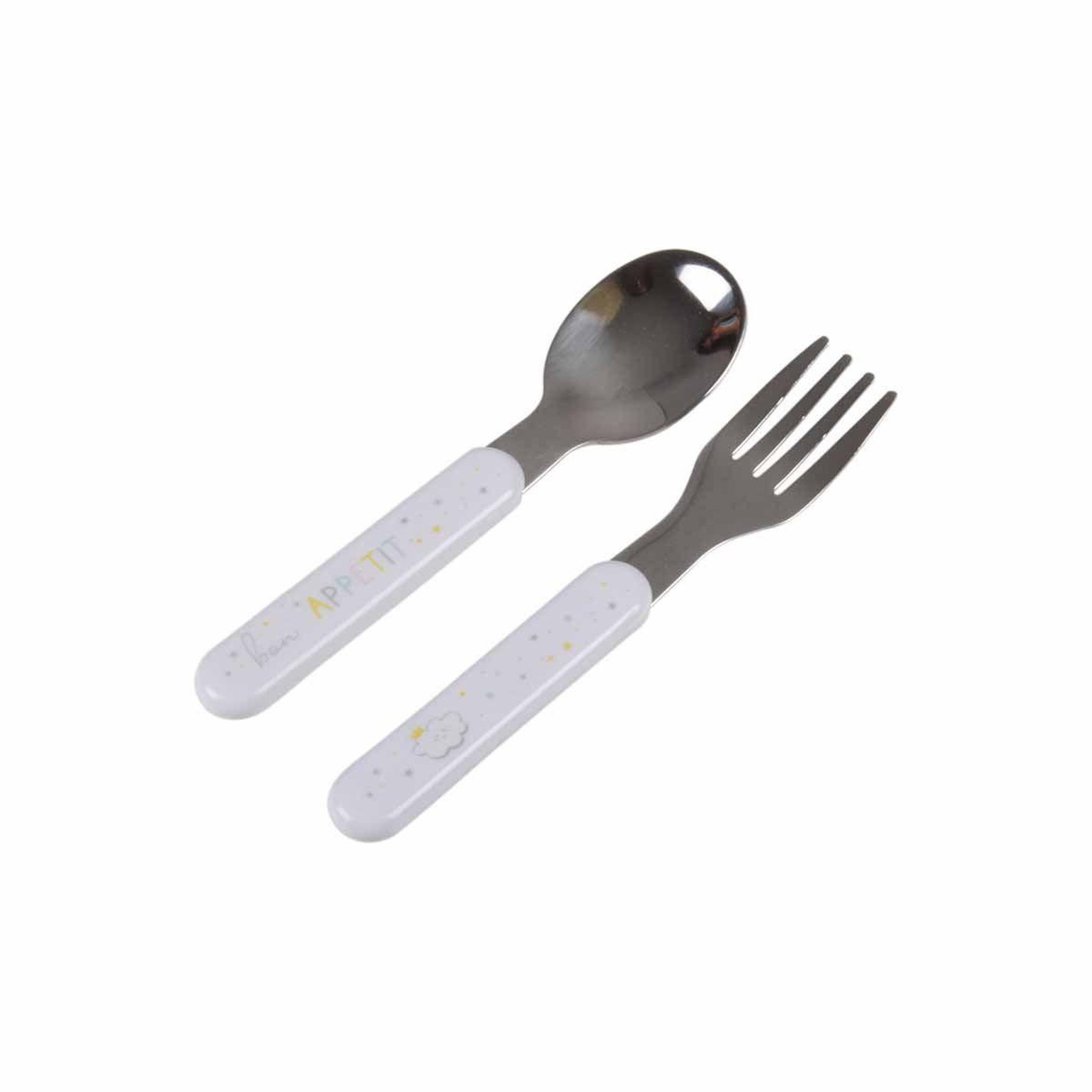 Voir la diapositive 1 : HOMEA Set de 2 Couverts Bébé  Ciel  14cm Blanc