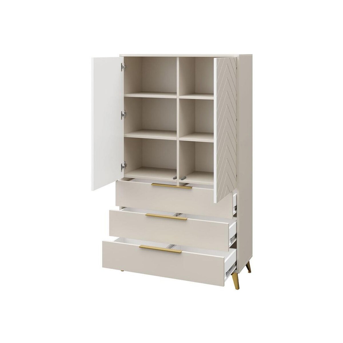 BEST MOBILIER Boccioni - buffet haut - beige - 3 tiroirs et 2 portes - 104x180 cm
