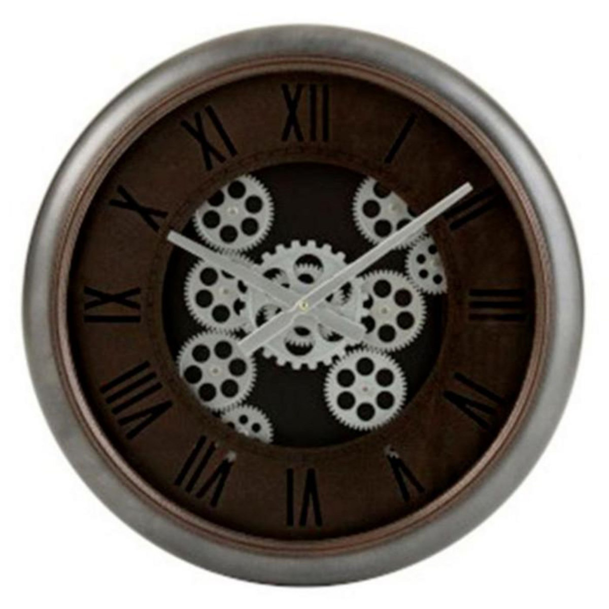 Paris Prix Horloge Murale Ronde  Engrenage  52cm Marron & Argent