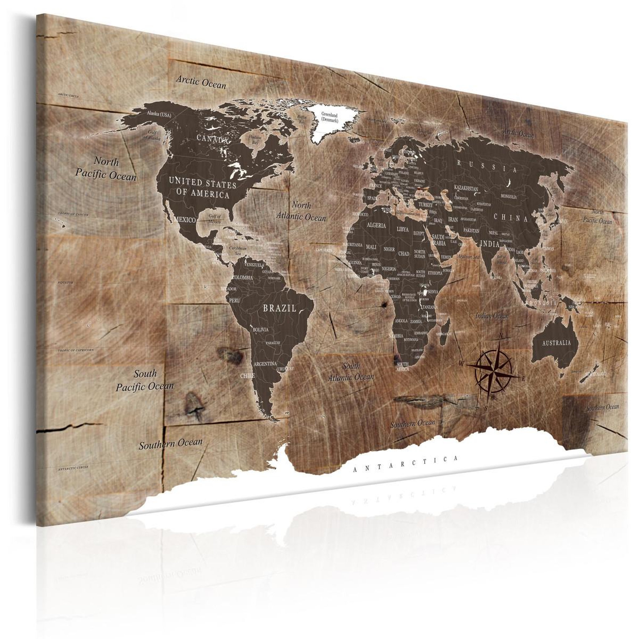Paris Prix Tableau imprimé  world map : wooden mosaic. Coloris disponibles : Multicolore