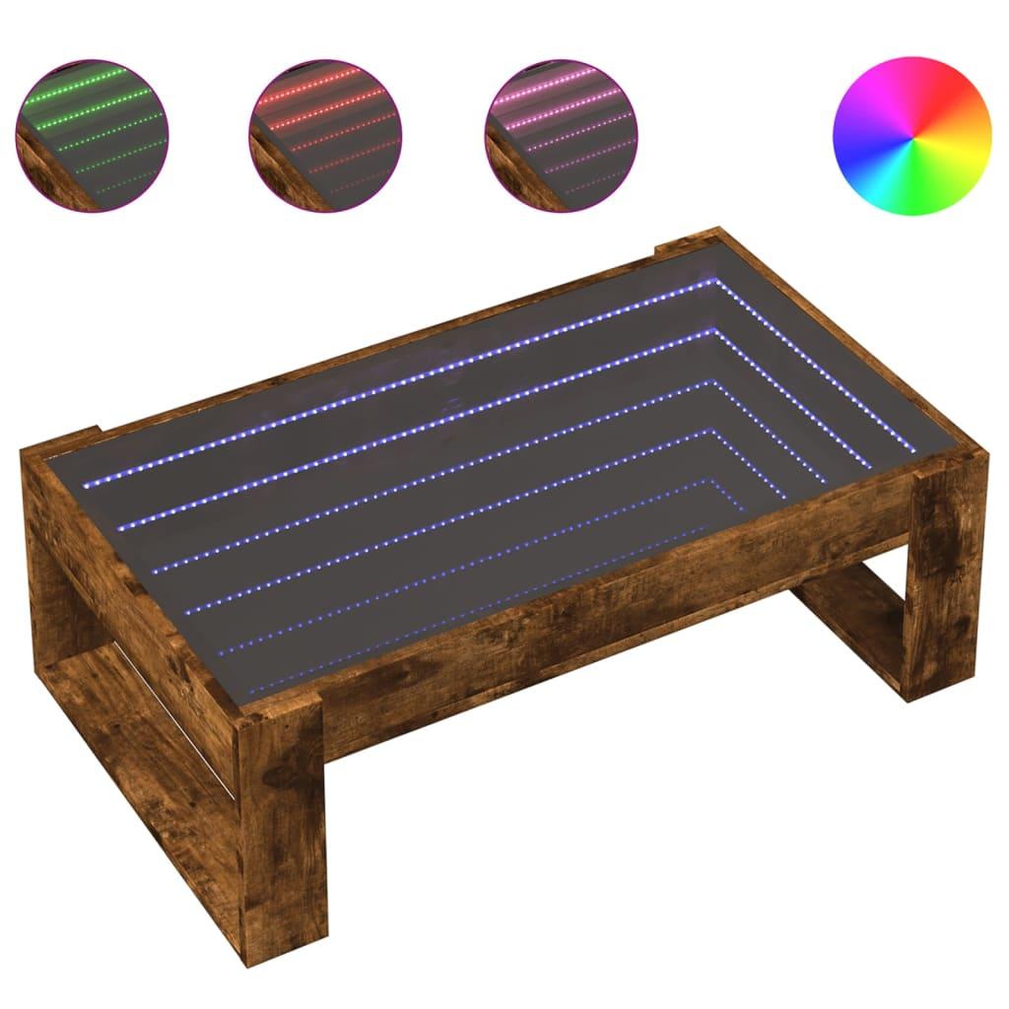 Voir la diapositive 2 : VIDAXL Table basse avec LED infini chene fume 90x53x30 cm