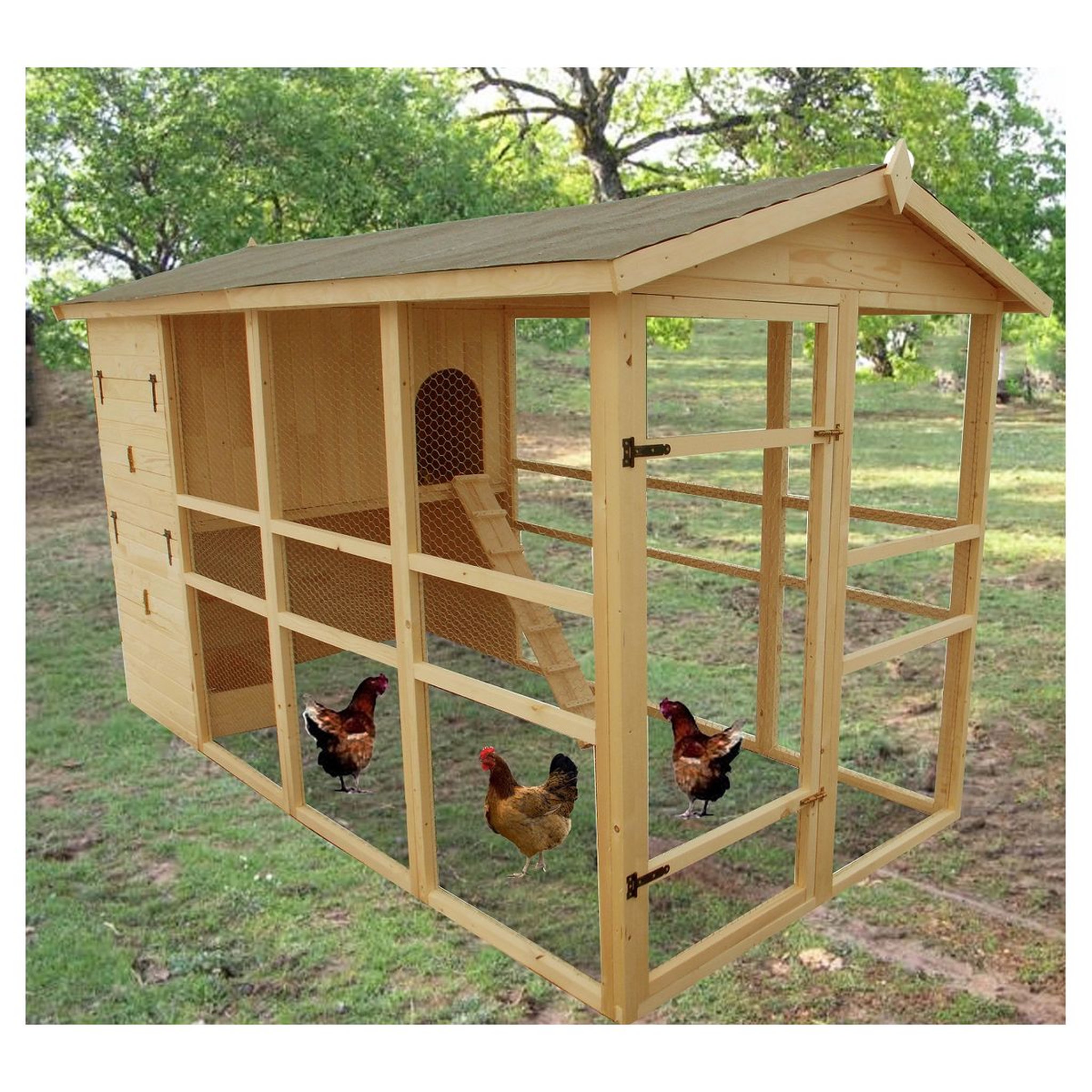 Voir la diapositive 2 : Habita Poulailler très grande taille XXXL et grande hauteur  2,04 m / 6,09 m2 / 8-12 poules 