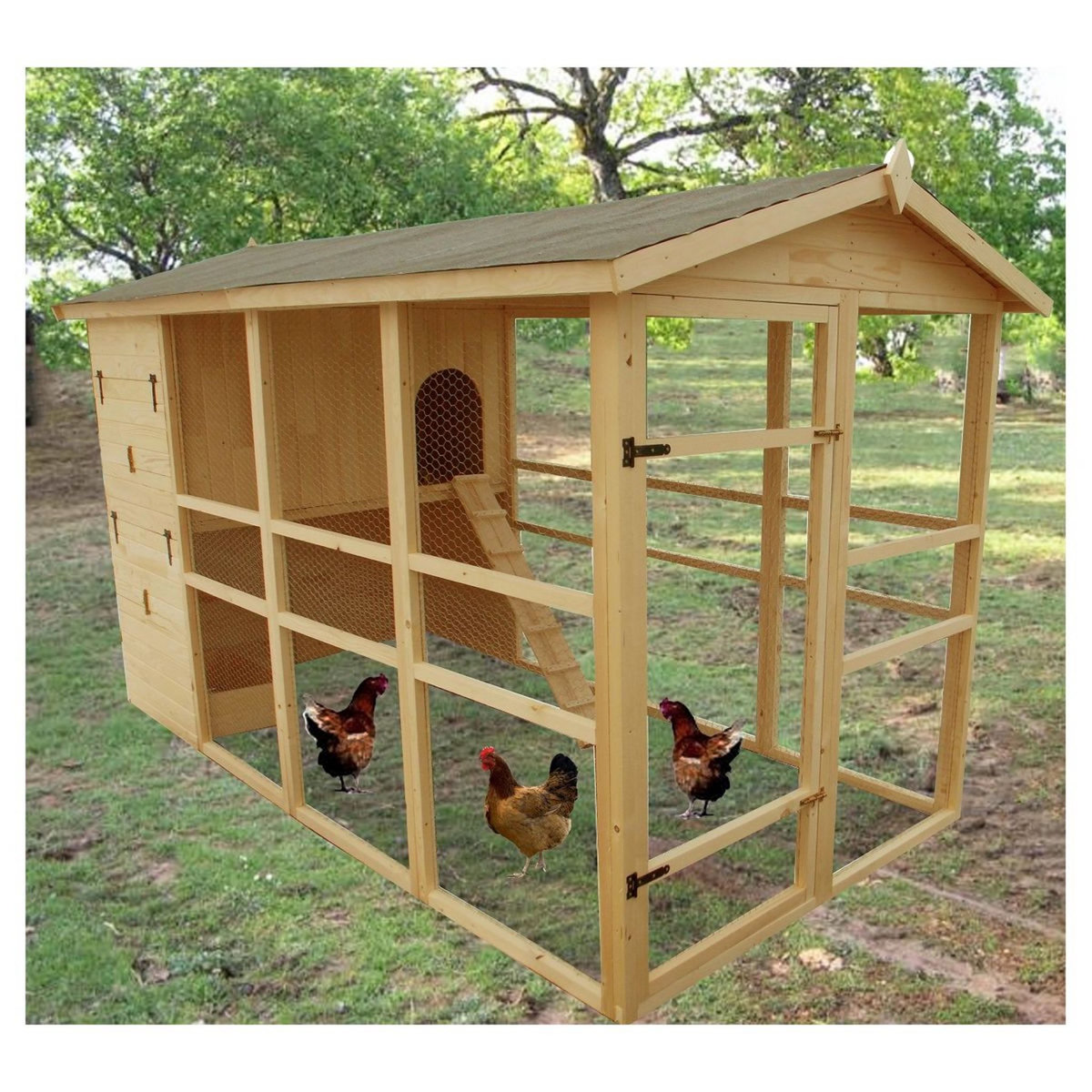 Habita Poulailler très grande taille XXXL et grande hauteur  2,04 m / 6,09 m2 / 8-12 poules 