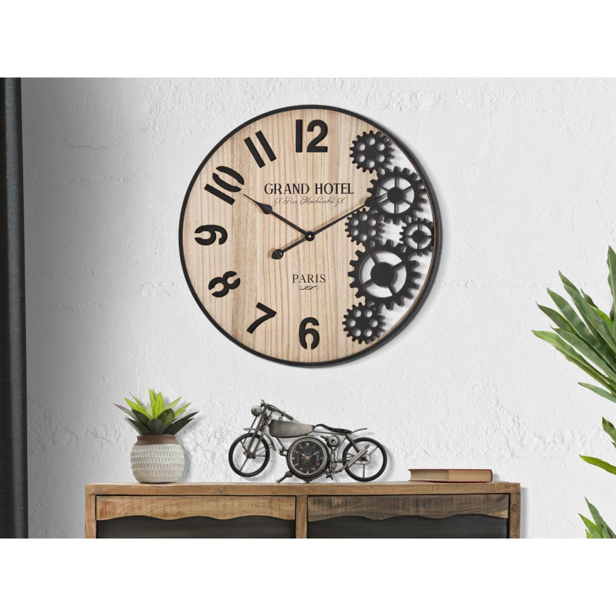 Voir la diapositive 5 : Paris Prix Horloge murale engrenage  grand hotel  60cm naturel & noir