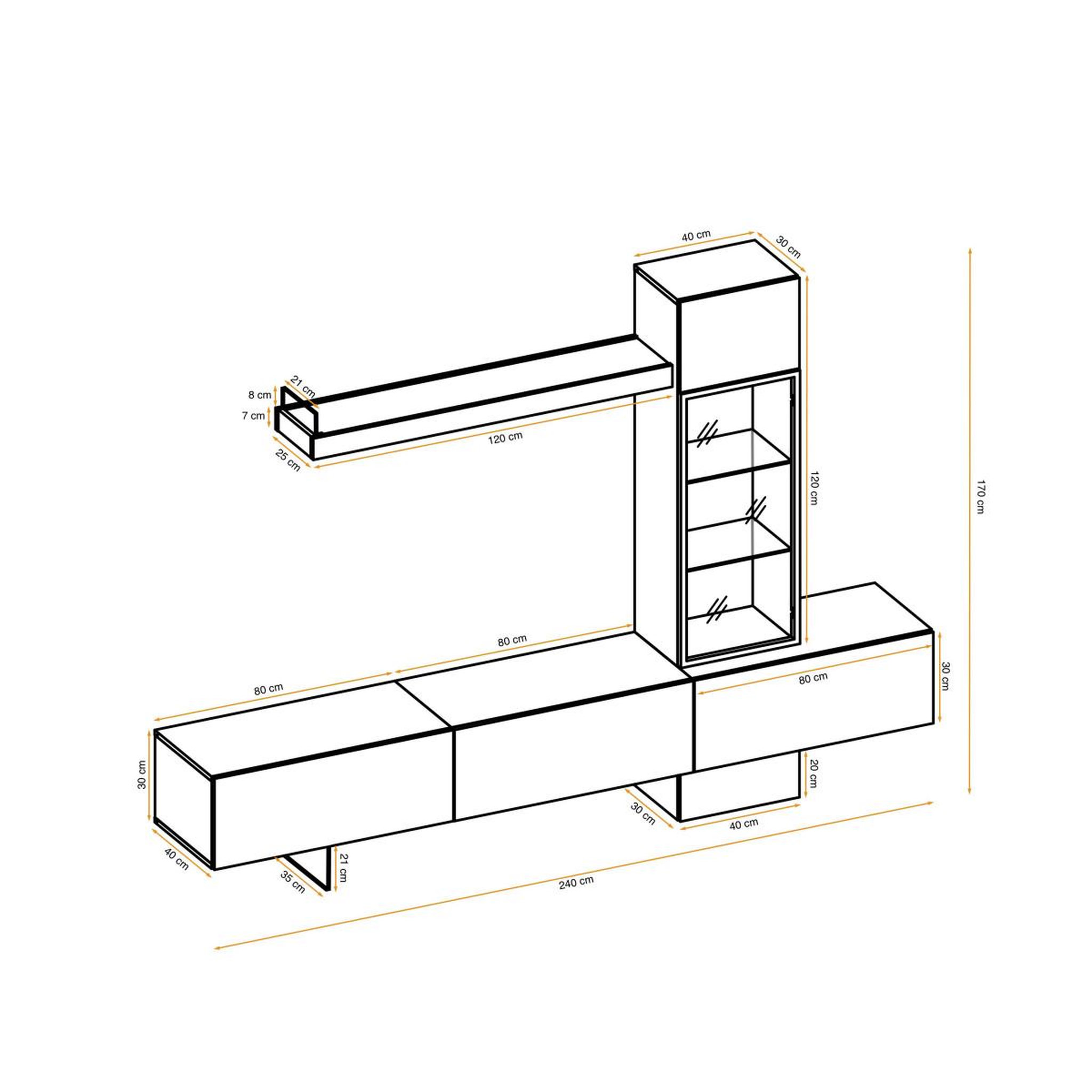 Voir la diapositive 5 : Paris Prix Ensemble meuble tv design  rise  240cm chêne