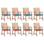 VIDAXL Chaises a manger d'exterieur lot de 8 et coussins Acacia massif