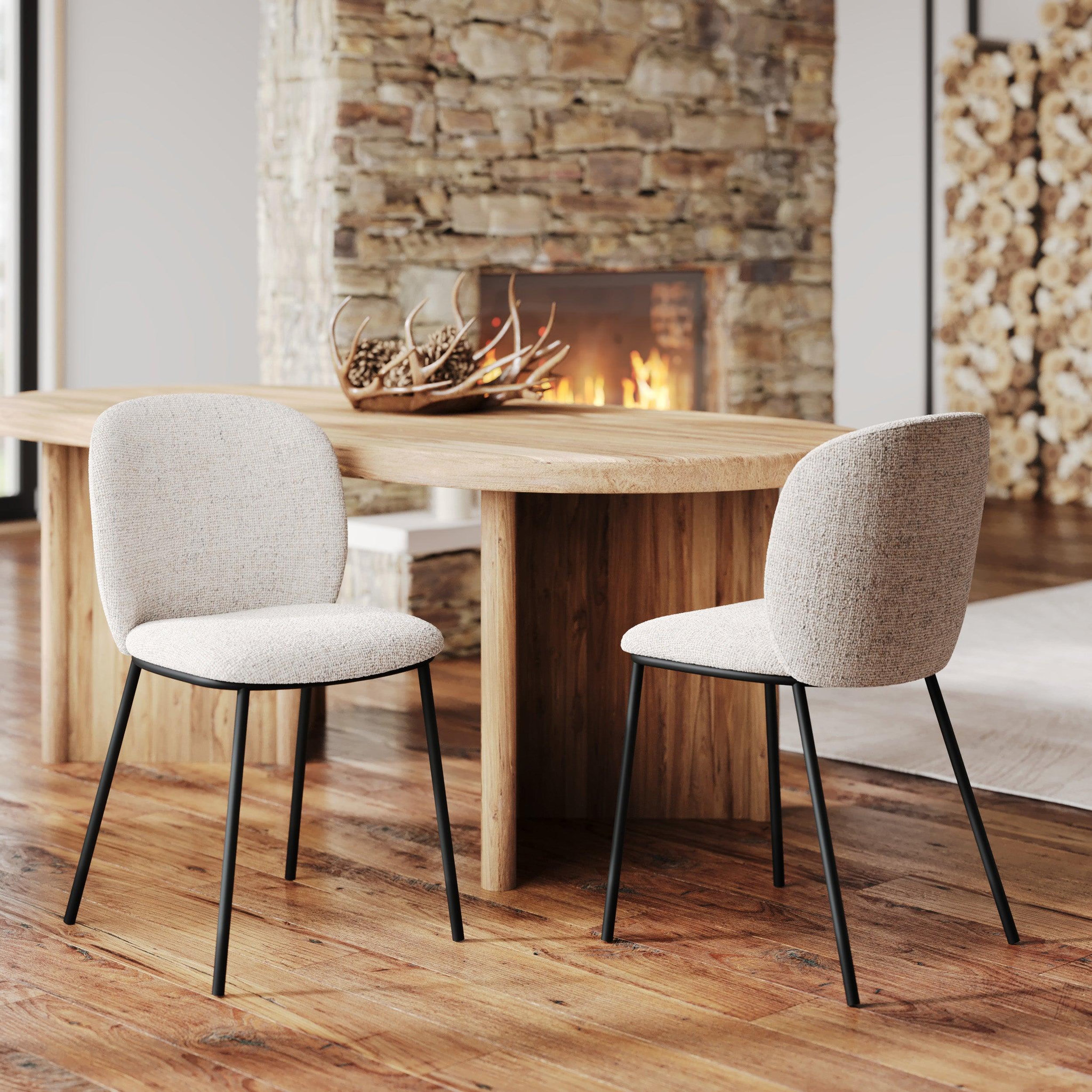 Voir la diapositive 2 : MAISON PAVANE Lot de 2 chaises en tissu beige chiné-adèle