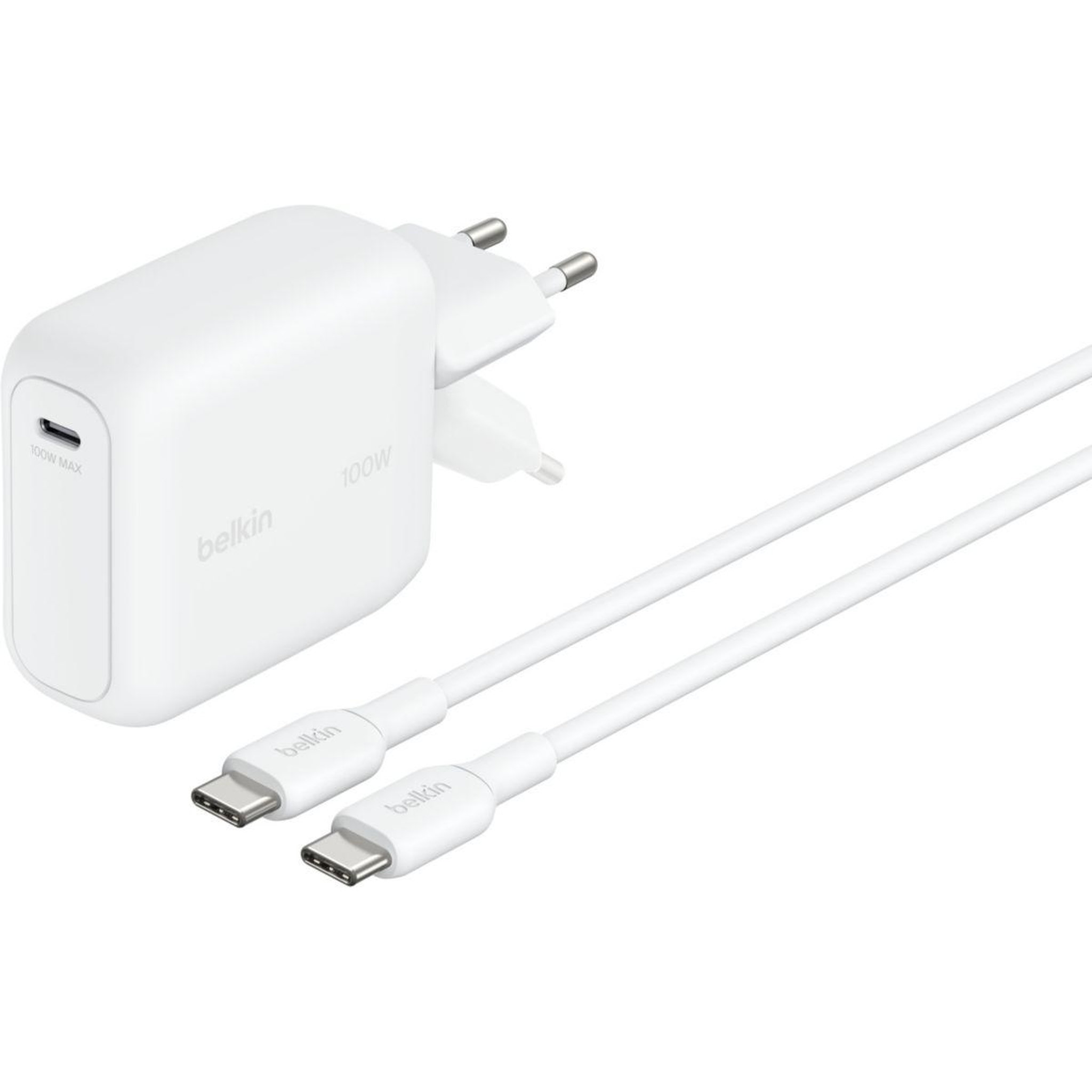Belkin Chargeur secteur 100w gan usb-c repliable blanc