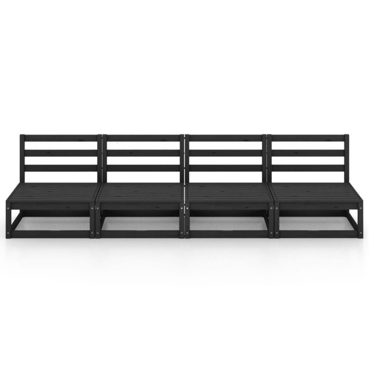 VIDAXL Canape a 4 places de jardin Noir Bois de pin solide