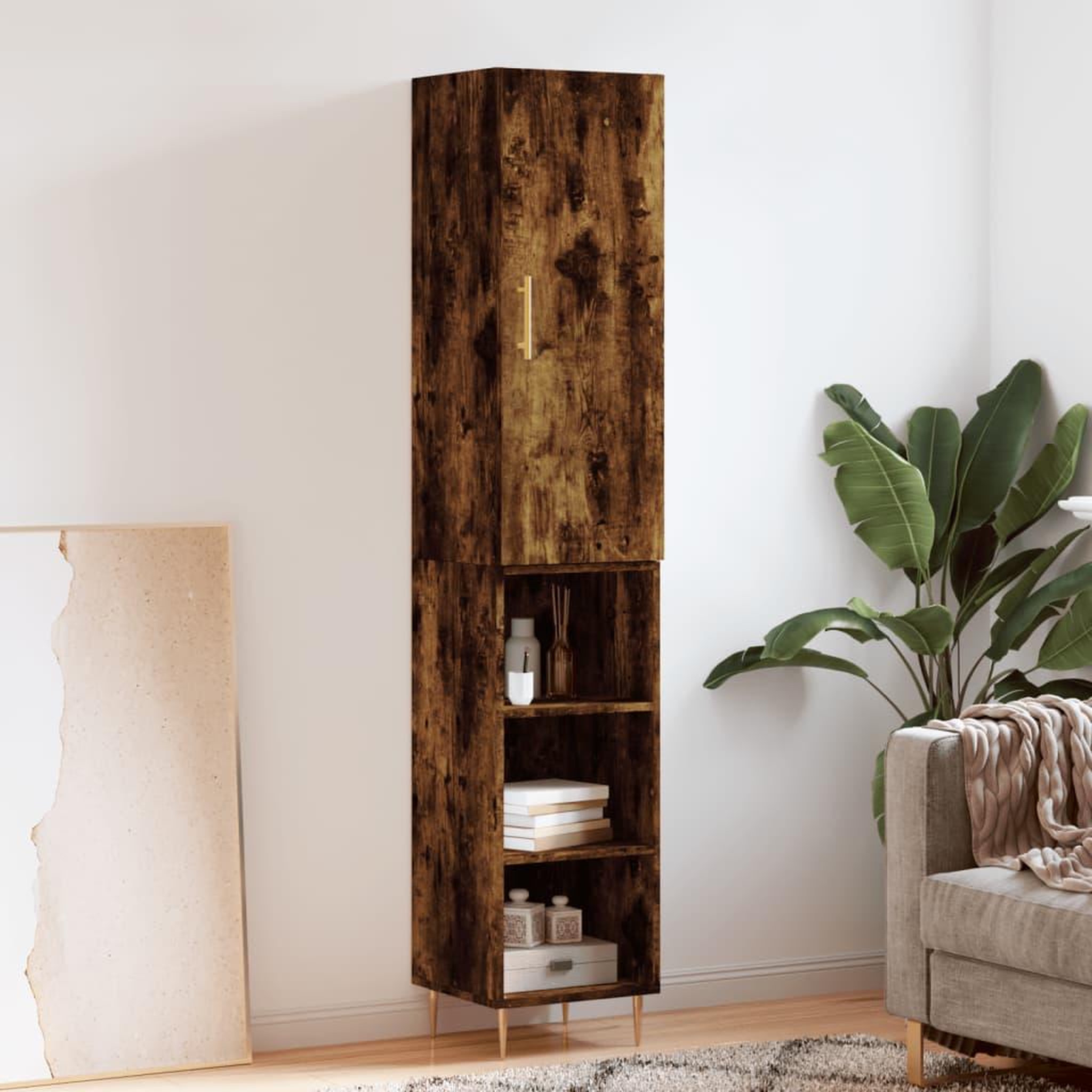 VIDAXL Buffet haut Chene fume 34,5x34x180 cm Bois d'ingenierie