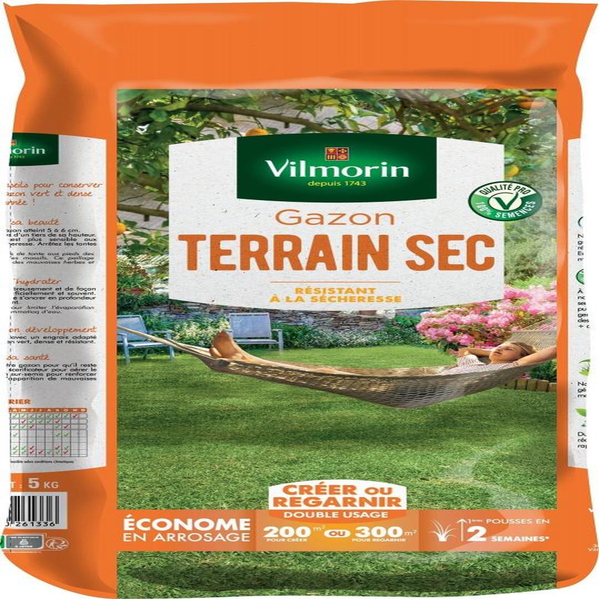 CENTRALE BRICO Gazon terrain sec, vilmorin, 5 kg 200 m²