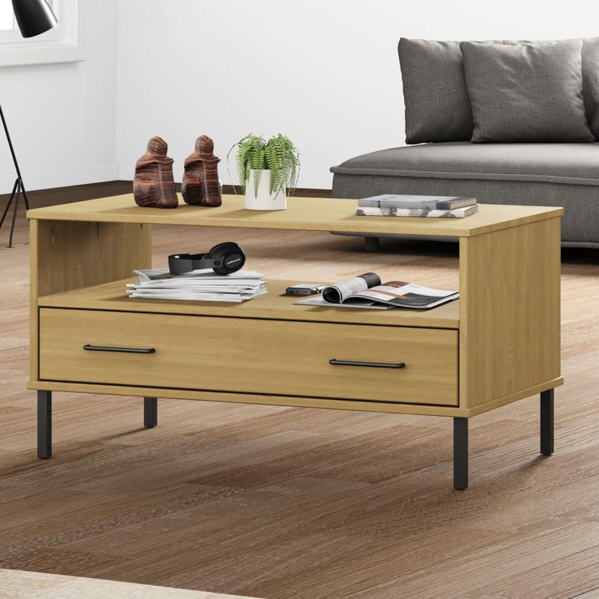 VIDAXL Table basse avec pieds en metal Marron 85x50x45 cm Bois OSLO