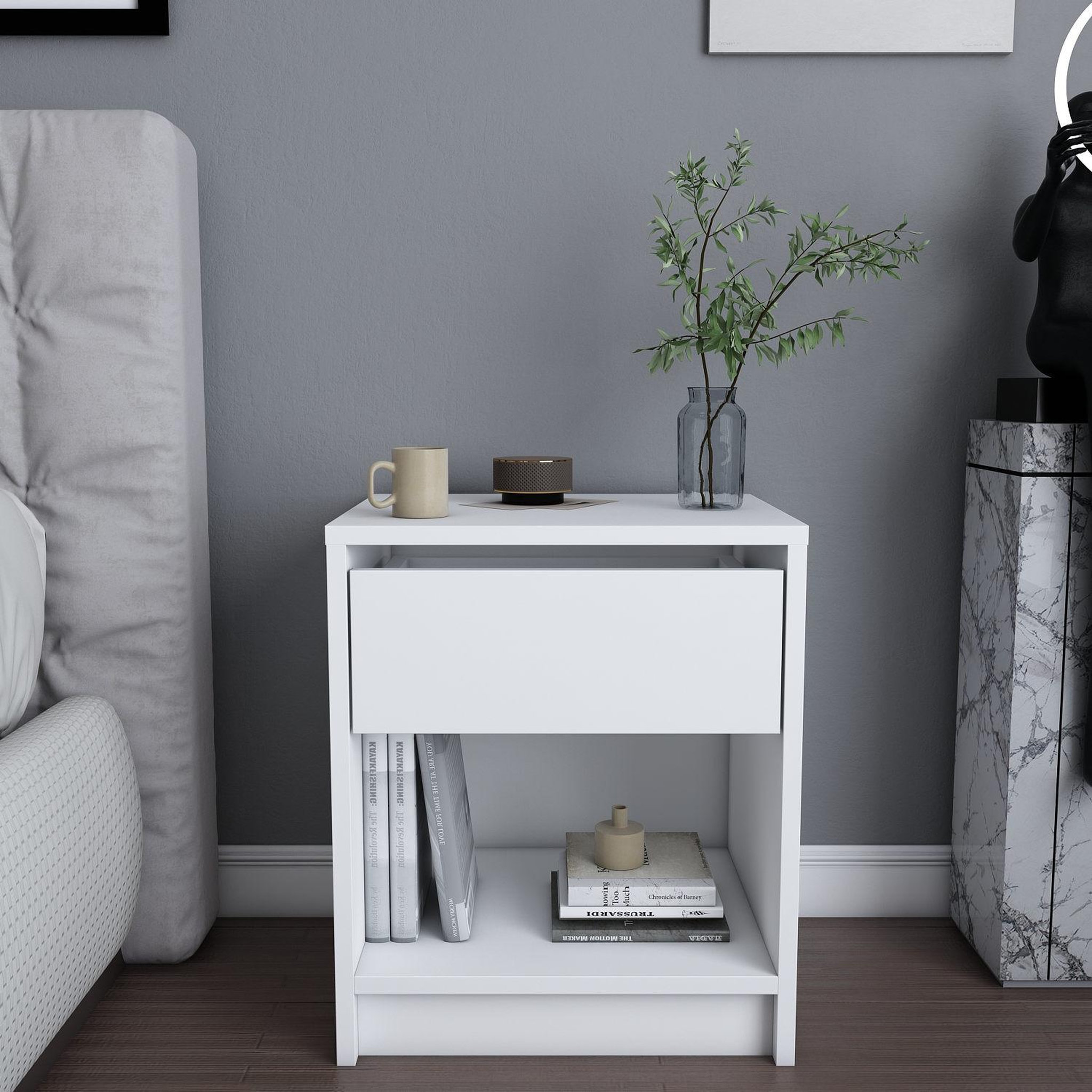Voir la diapositive 2 : Habitat et Jardin Table de chevet en bois  sheridan  - 45 x 40 x 53 cm - blanc