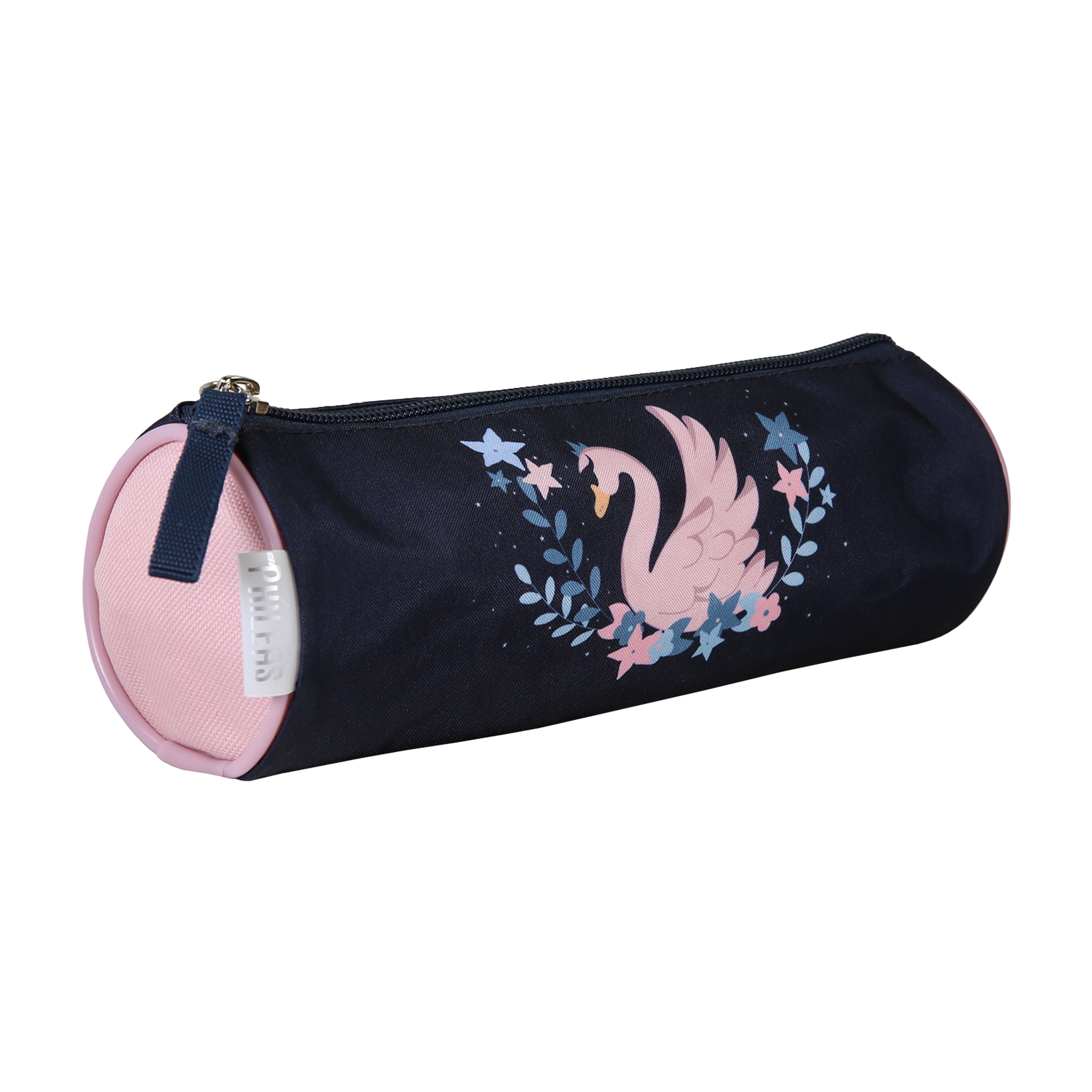 Voir la diapositive 2 : Bagtrotter Phileas-Trousse scolaire ronde Cygne - Bleu marine / Rose - Fille - 1 compartiment
