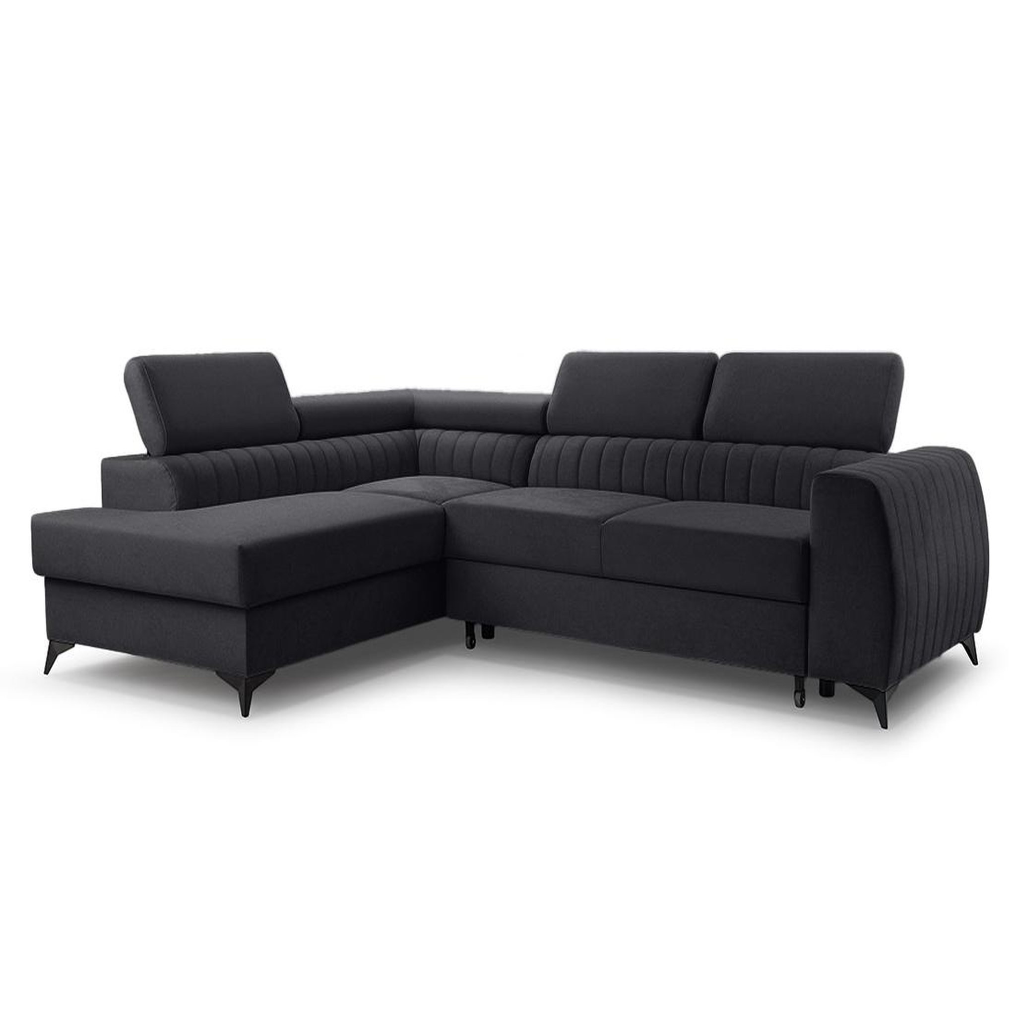 Voir la diapositive 2 : BEST MOBILIER Aneta - canapé d'angle gauche 5 places - convertible avec coffre et têtières - en velours
