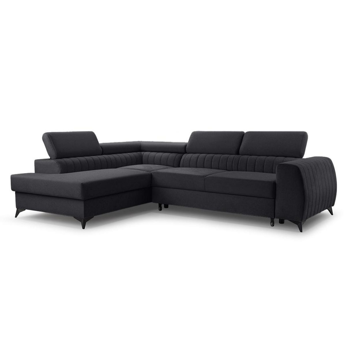 BEST MOBILIER Aneta - canapé d'angle gauche 5 places - convertible avec coffre et têtières - en velours