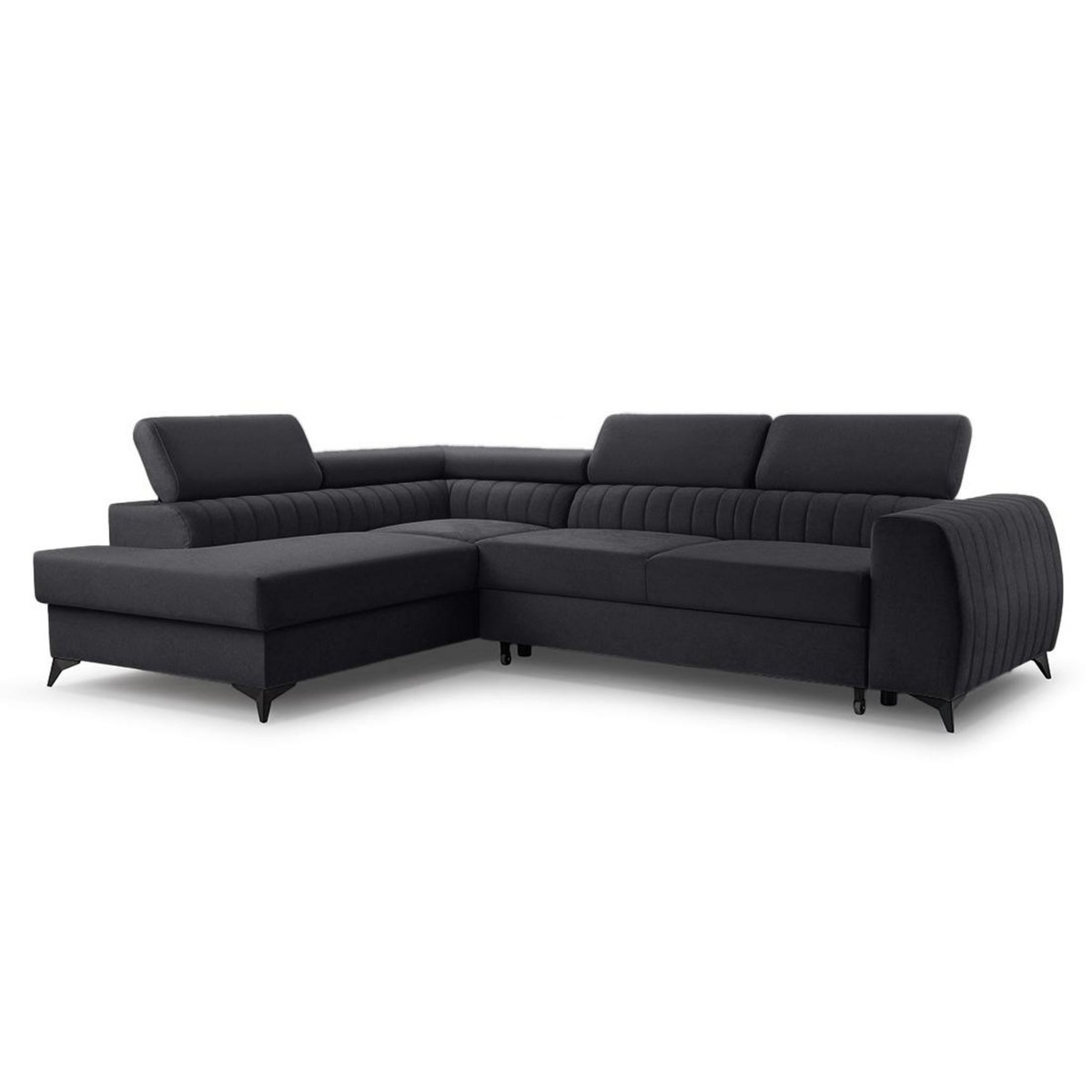 BEST MOBILIER Aneta - canapé d'angle gauche 5 places - convertible avec coffre et têtières - en velours