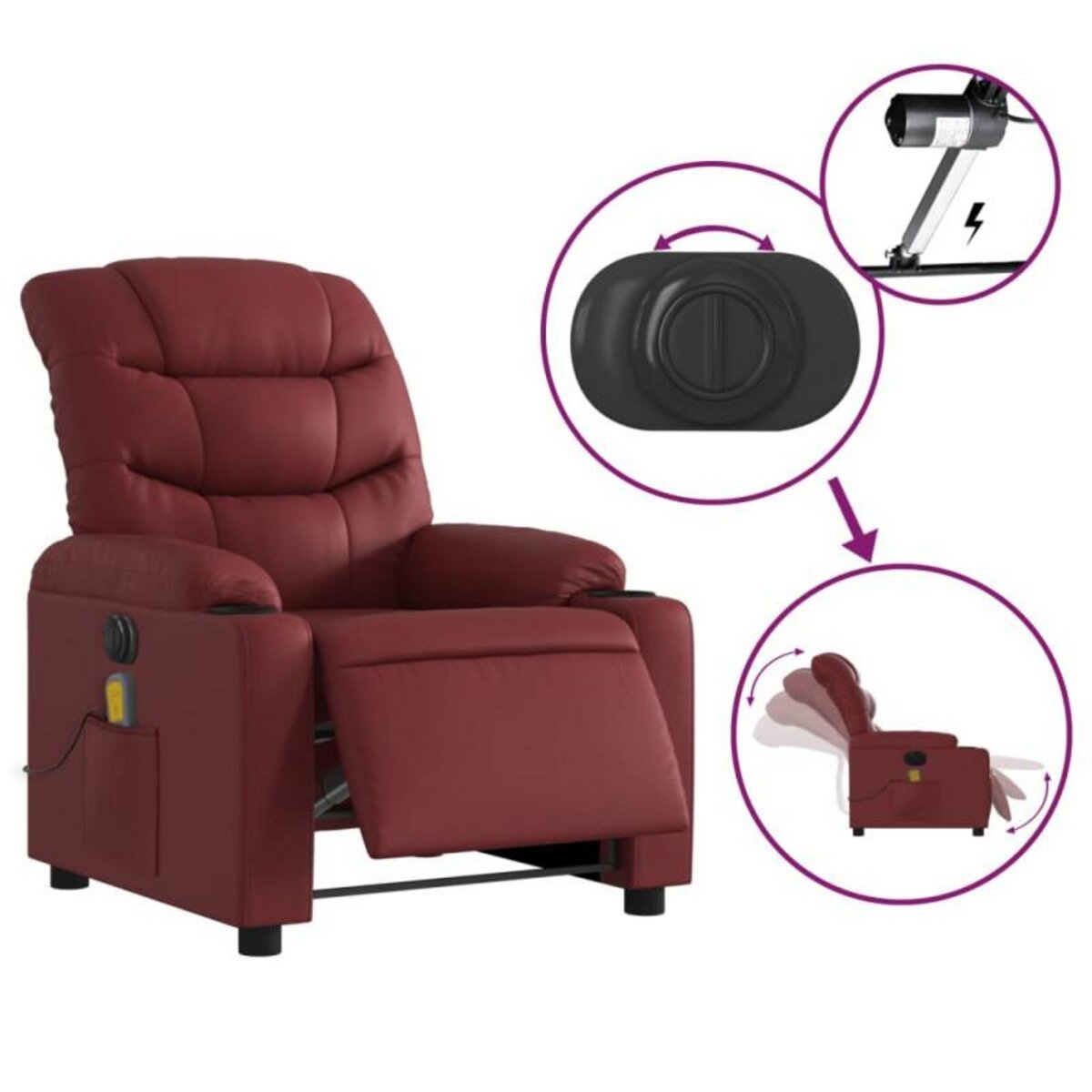VIDAXL Fauteuil de massage inclinable électrique rouge bordeaux