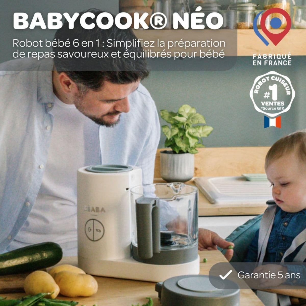 BEABA Mixeur Cuiseur Bébé Babycook neo grey white