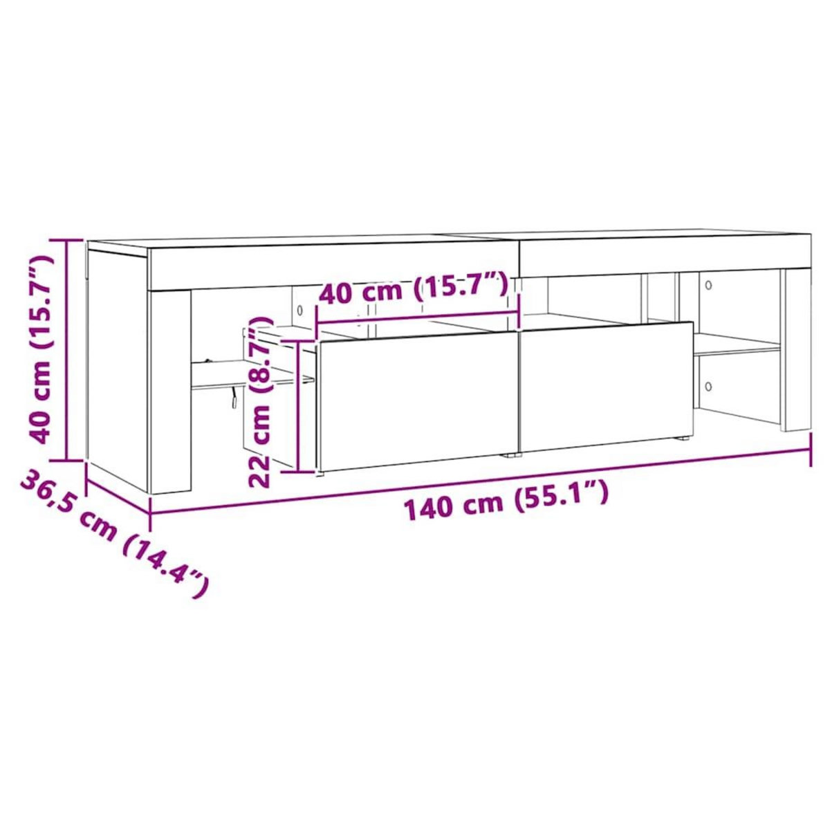 VIDAXL Meuble TV avec lumieres LED Sonoma gris 140x36,5x40 cm