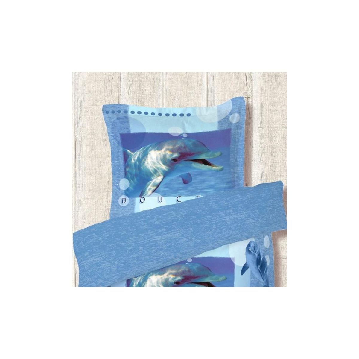 Dourev Housse de couette 140x200 Douceur bleu + 1 taie