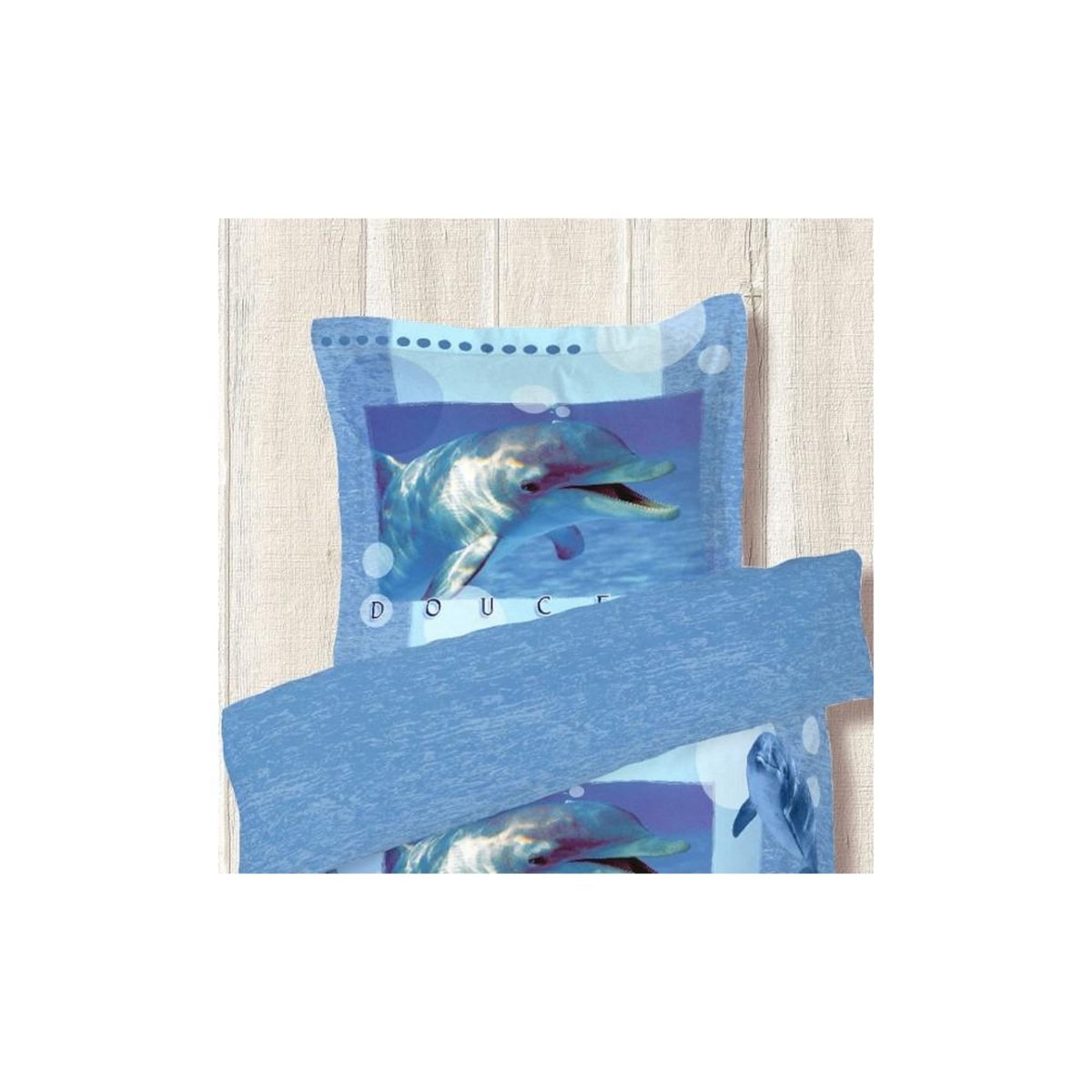Dourev Housse de couette 140x200 Douceur bleu + 1 taie
