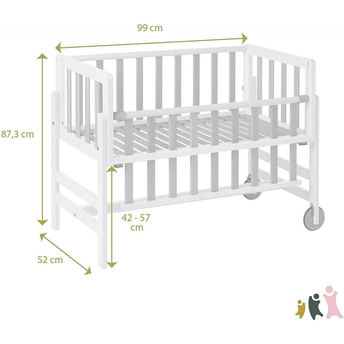 GEUTHER Lit Cododo Betty en Blanc et Naturel - Berceau Mobile et Pratique