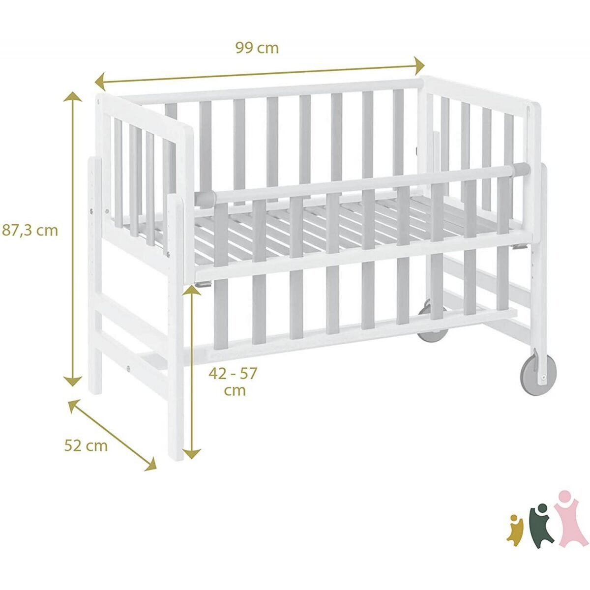 GEUTHER Lit Cododo Betty en Blanc et Naturel - Berceau Mobile et Pratique