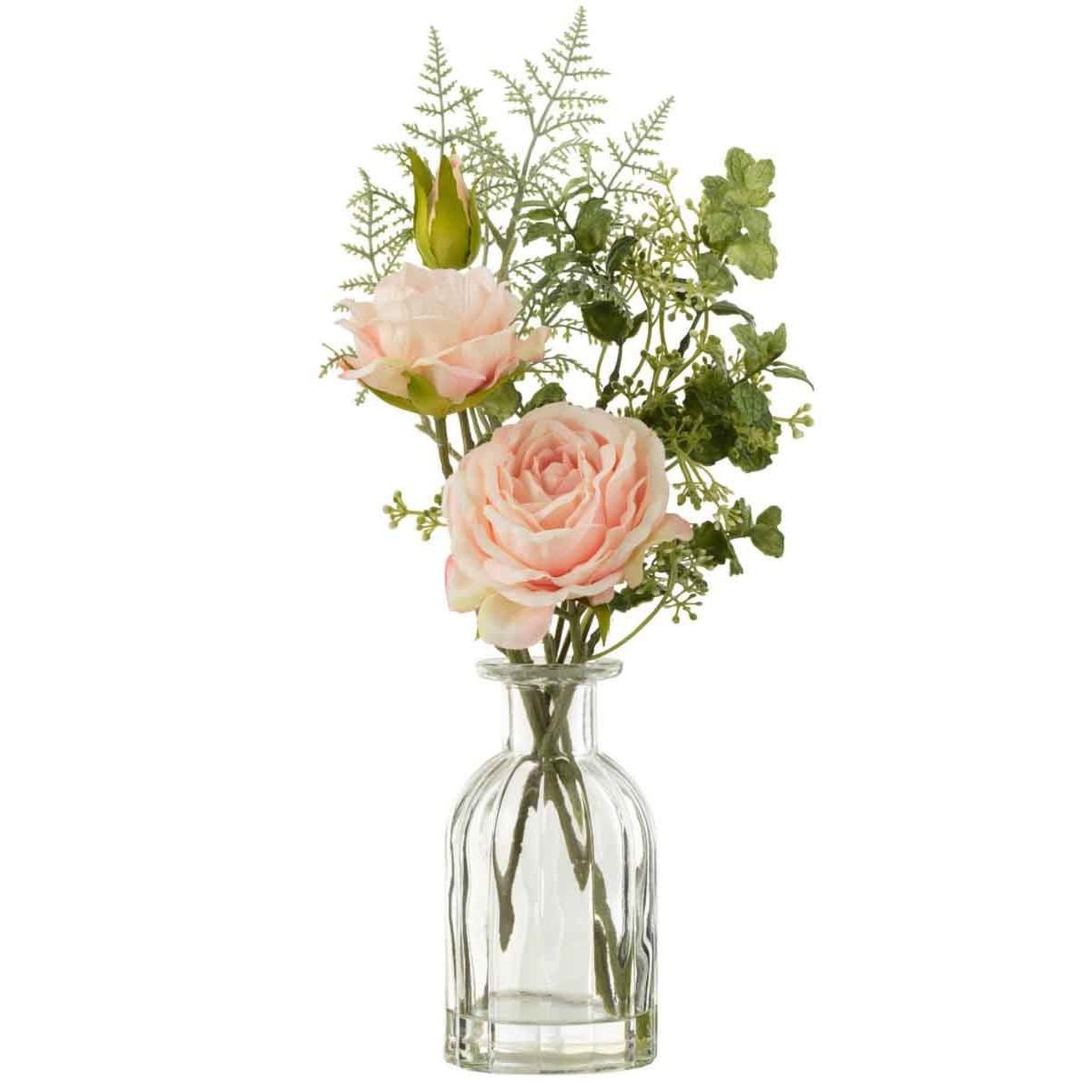 J-LINE Bouquet de Fleurs Artificielles  Roses  33cm Vert & Rose