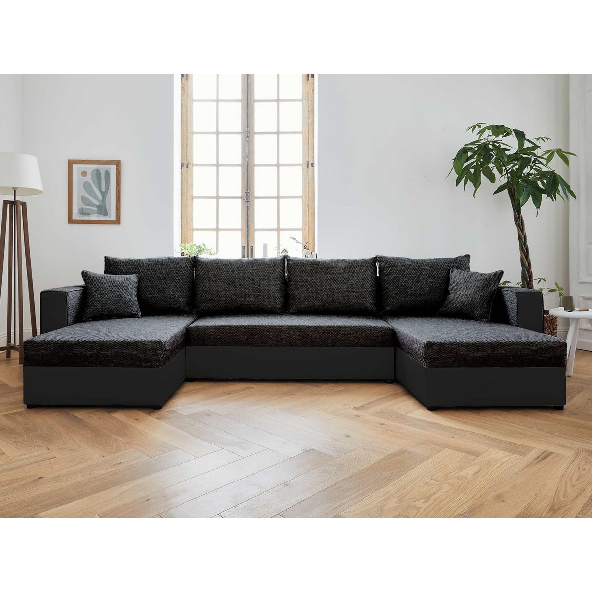 BEST MOBILIER Opale - canapé panoramique en u - 7 places - convertible - avec coffre - en tissu et simili