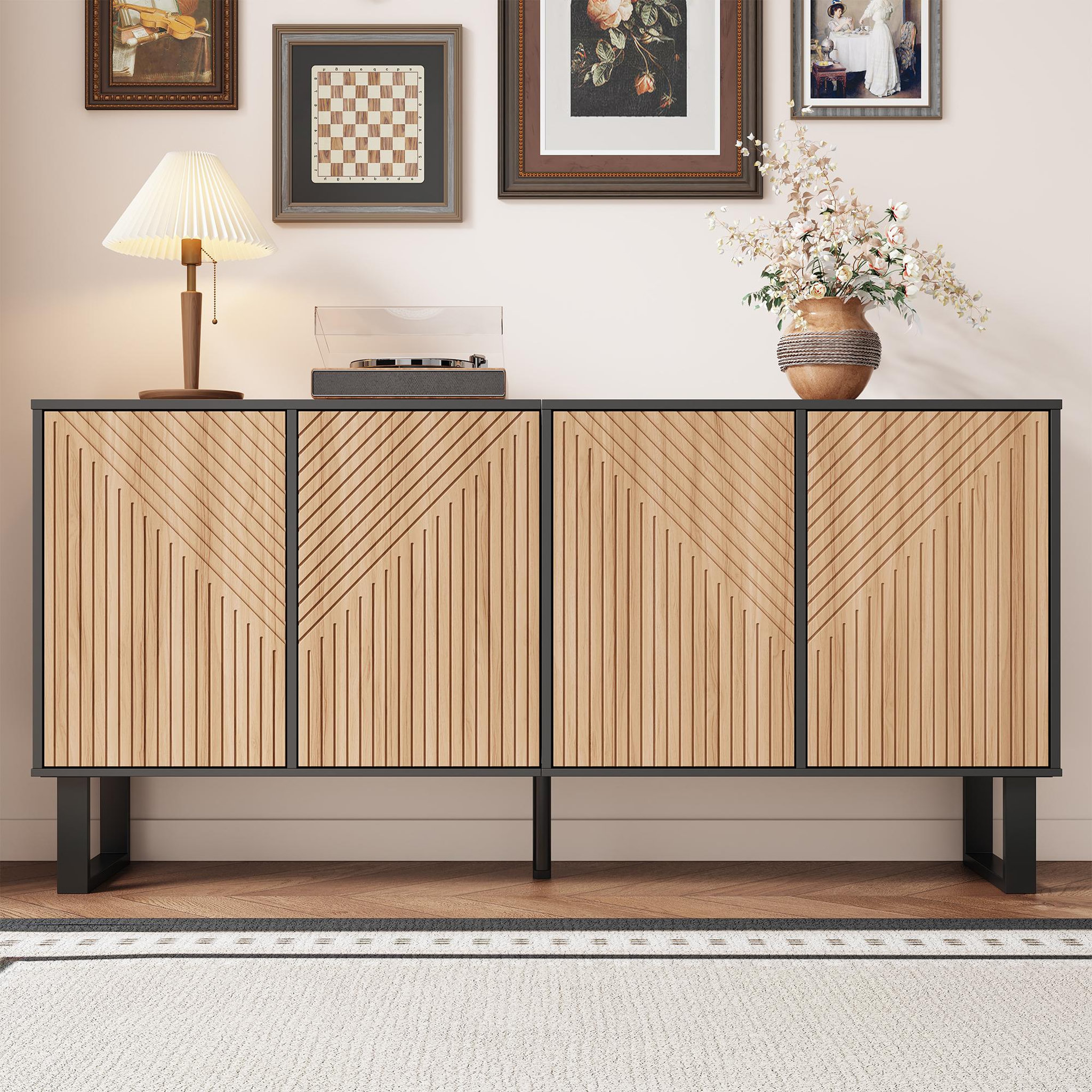 Voir la diapositive 2 : MERAX Buffet 4 porte(s) 0 tiroir(s) - 160 cm naturel+noir mdf