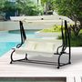 Voir la diapositive 2 : OUTSUNNY Balancelle de jardin 3 places convertible toit inclinaison réglable 2 tablettes support acier époxy gris polyester crème