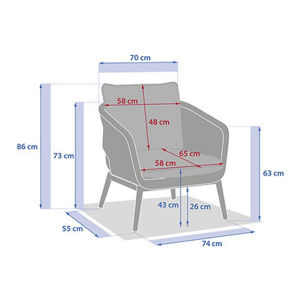 HESPERIDE Fauteuil de salon de jardin en acier effet bois et mailles ORISSA