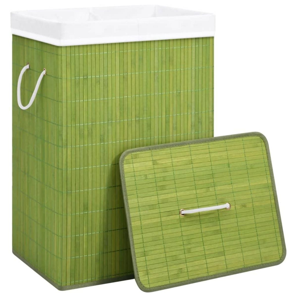 VIDAXL Panier a linge avec 2 sections bambou vert 72 L