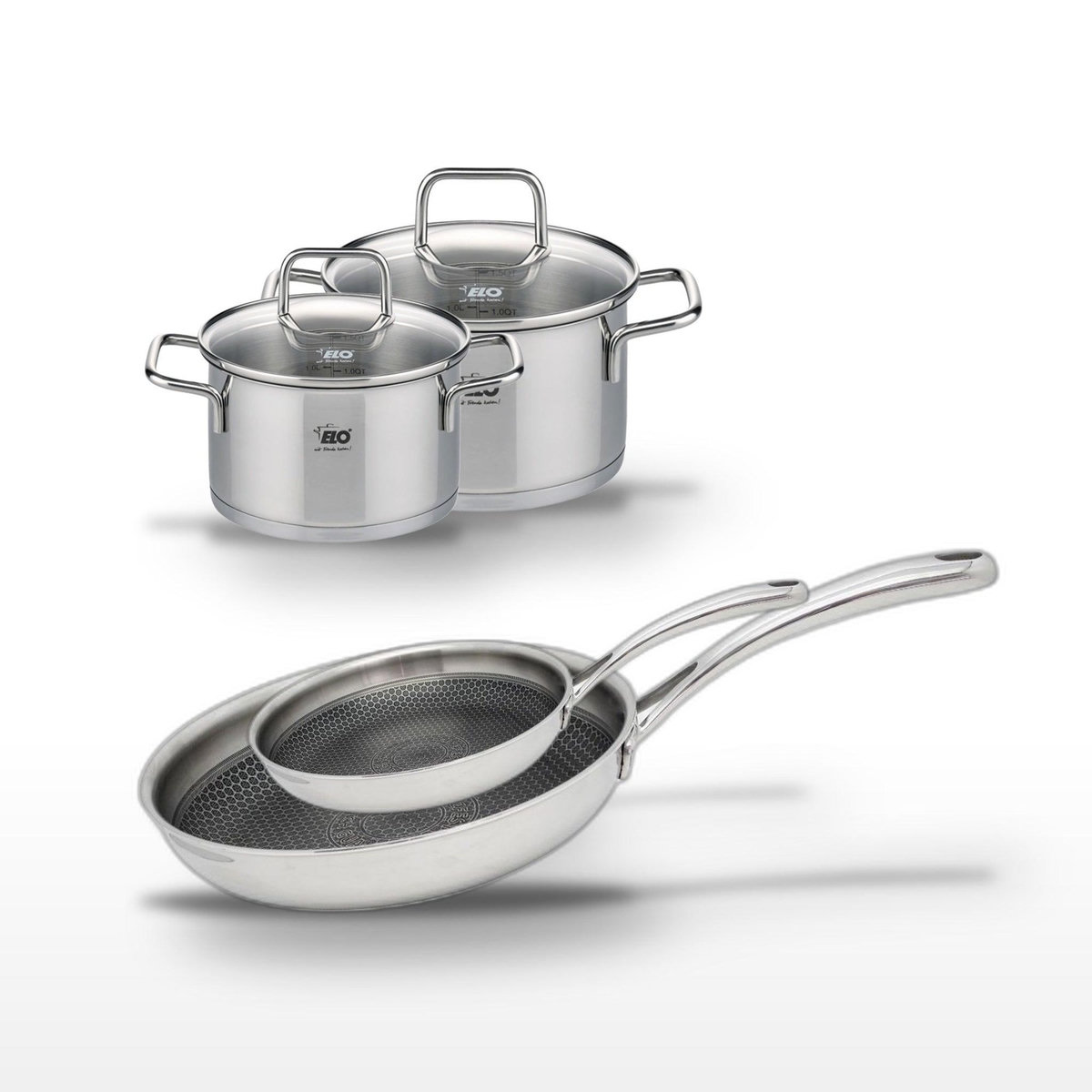 ELO Lot de 2 Poêles 24/28cm et 2 Faitouts 12/14cm Elo Relief Evolution