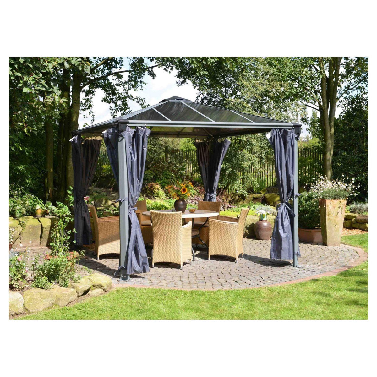CHALET&JARDIN Lot de 4 Rideaux pour tonnelle de jardin gris