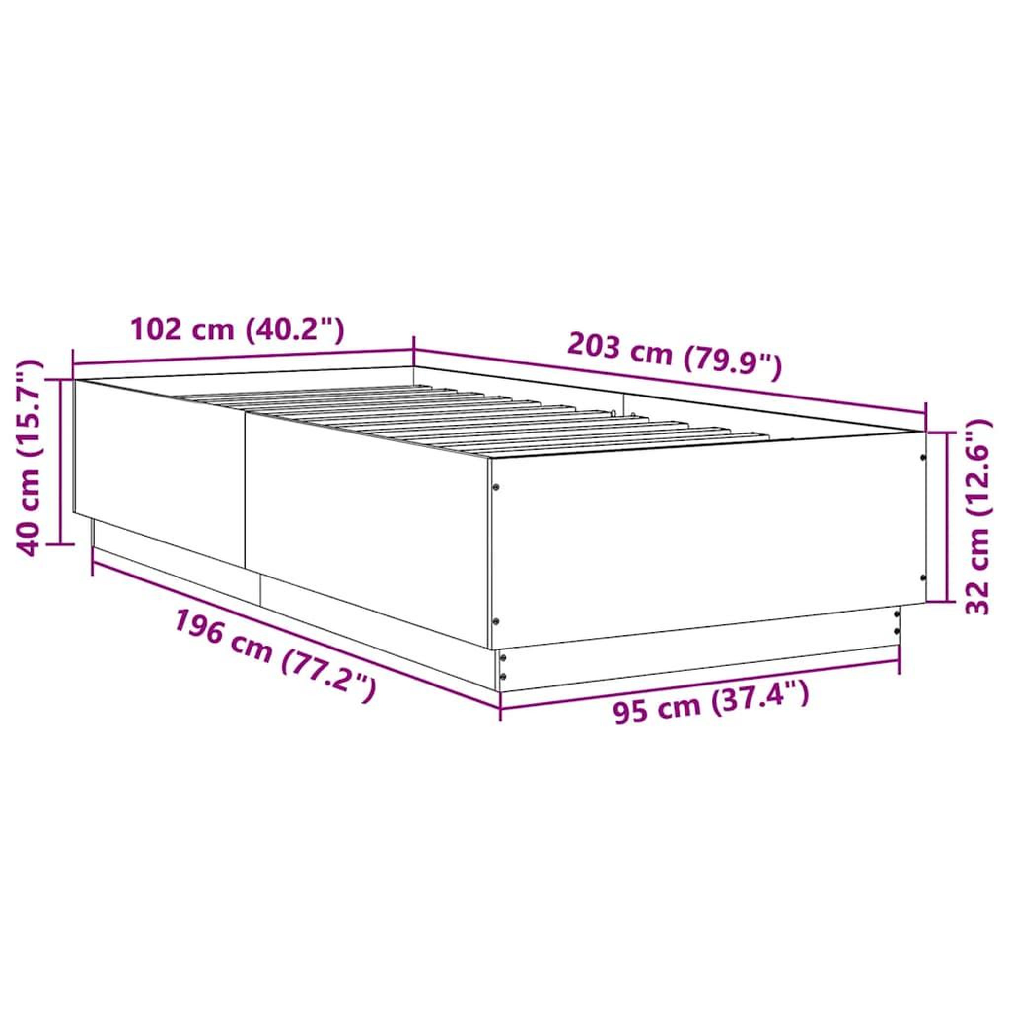 Voir la diapositive 6 : VIDAXL Cadre de lit sans matelas gris beton 100x200 cm