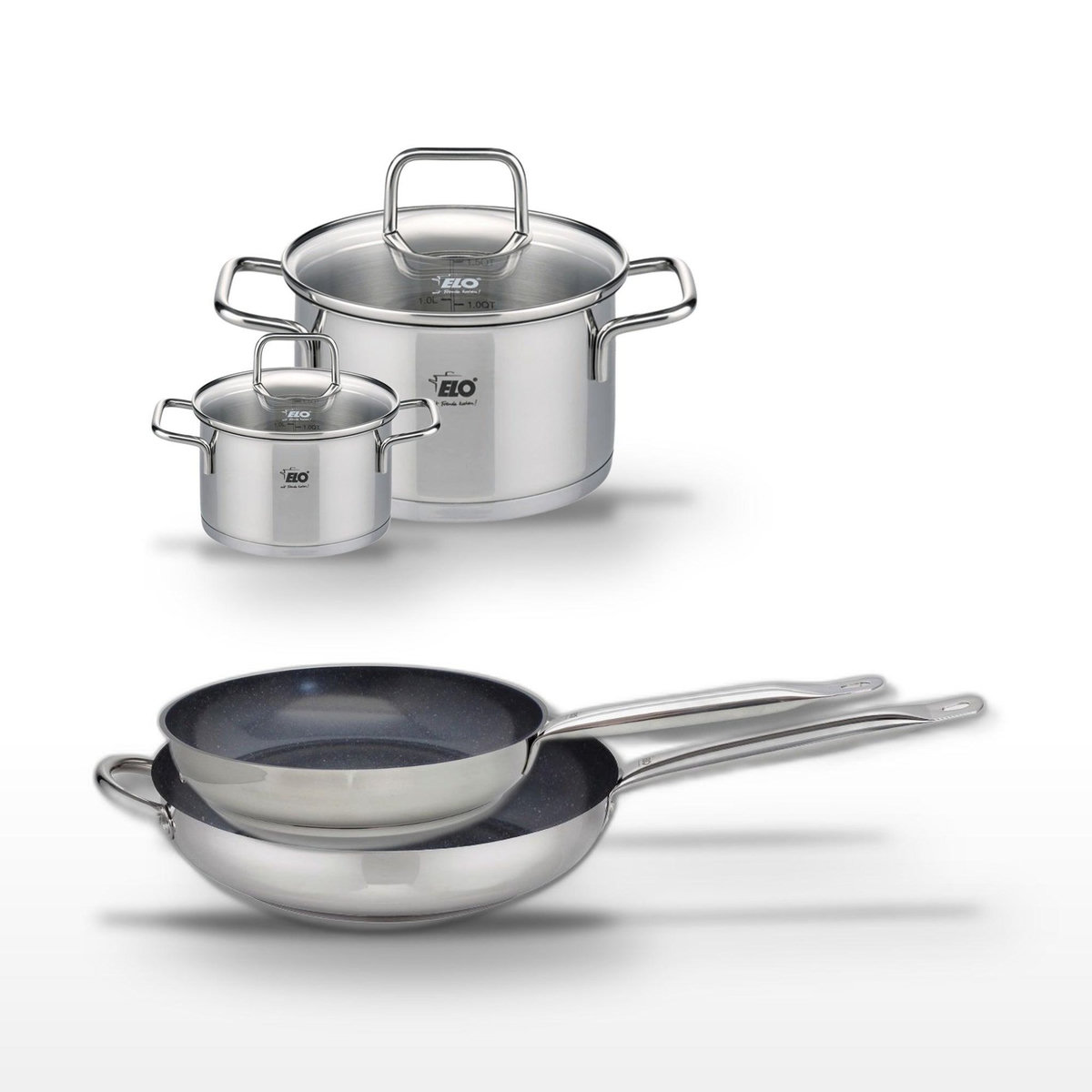 ELO Lot Poêles 28/32cm Elo Profi Therm Platinum et Faitouts 12/20cm