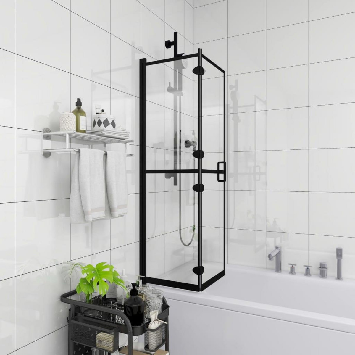 VIDAXL Cabine de douche pliable ESG 100x140 cm Noir