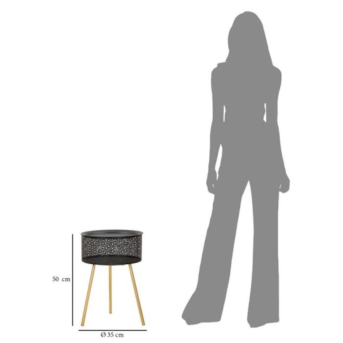 Paris Prix Table d'Appoint Avec Rangement  Blacky  50cm Noir & Or